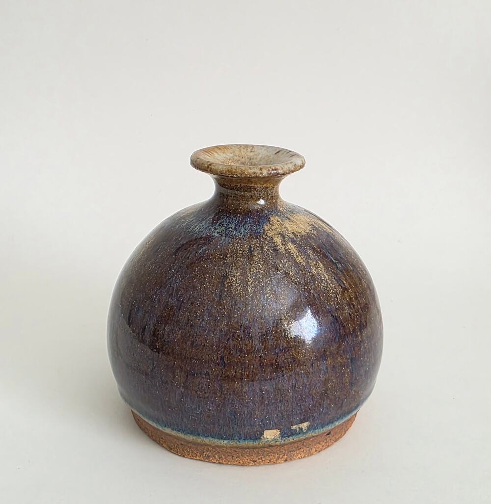 Handmade Studio Pottery Bud Vase Brown Blue Drip Glaze 3.75"